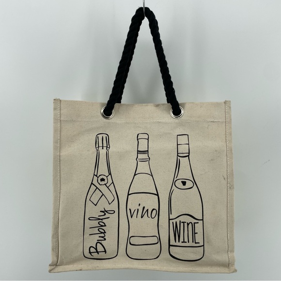 Unbranded Canvas Tote Bag for Wine Bottles Vino Bubbly - Picture 4 of 10